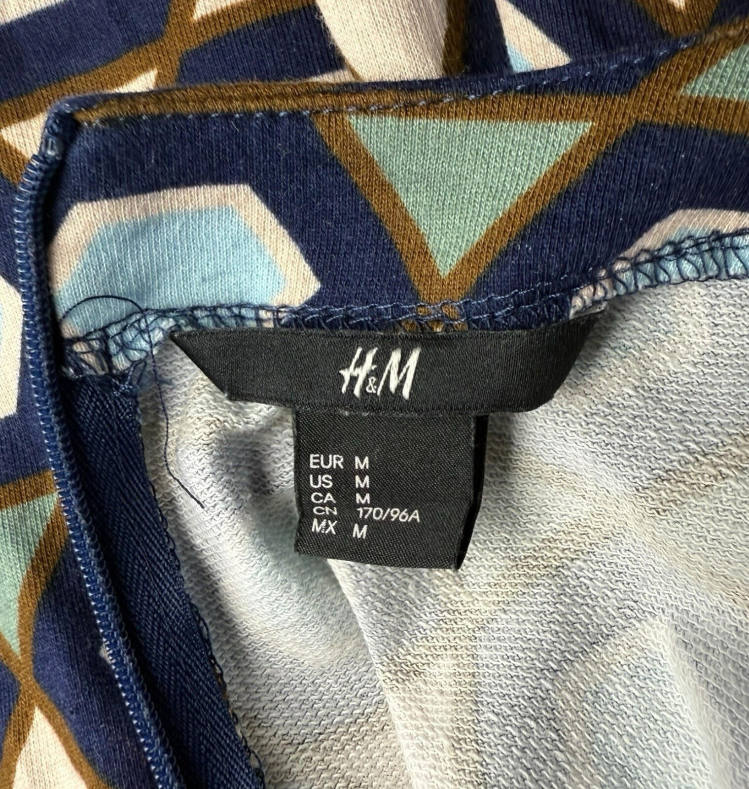 H&M Long Sleeve Mini Dress Women’s UK Size M Geometric Print Blue