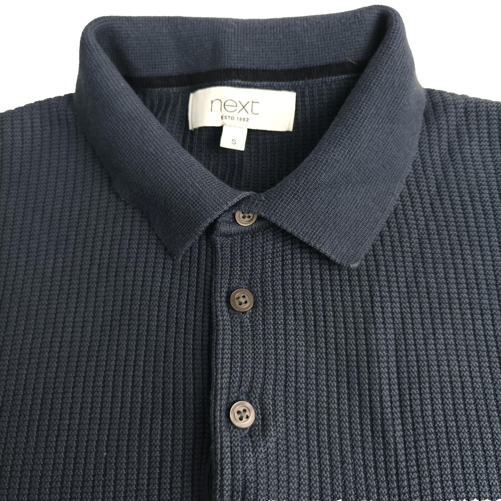 Next Textured Polo T-Shirt Men's UK Size S Blue Short Sleeve 100% Cotton Pocket