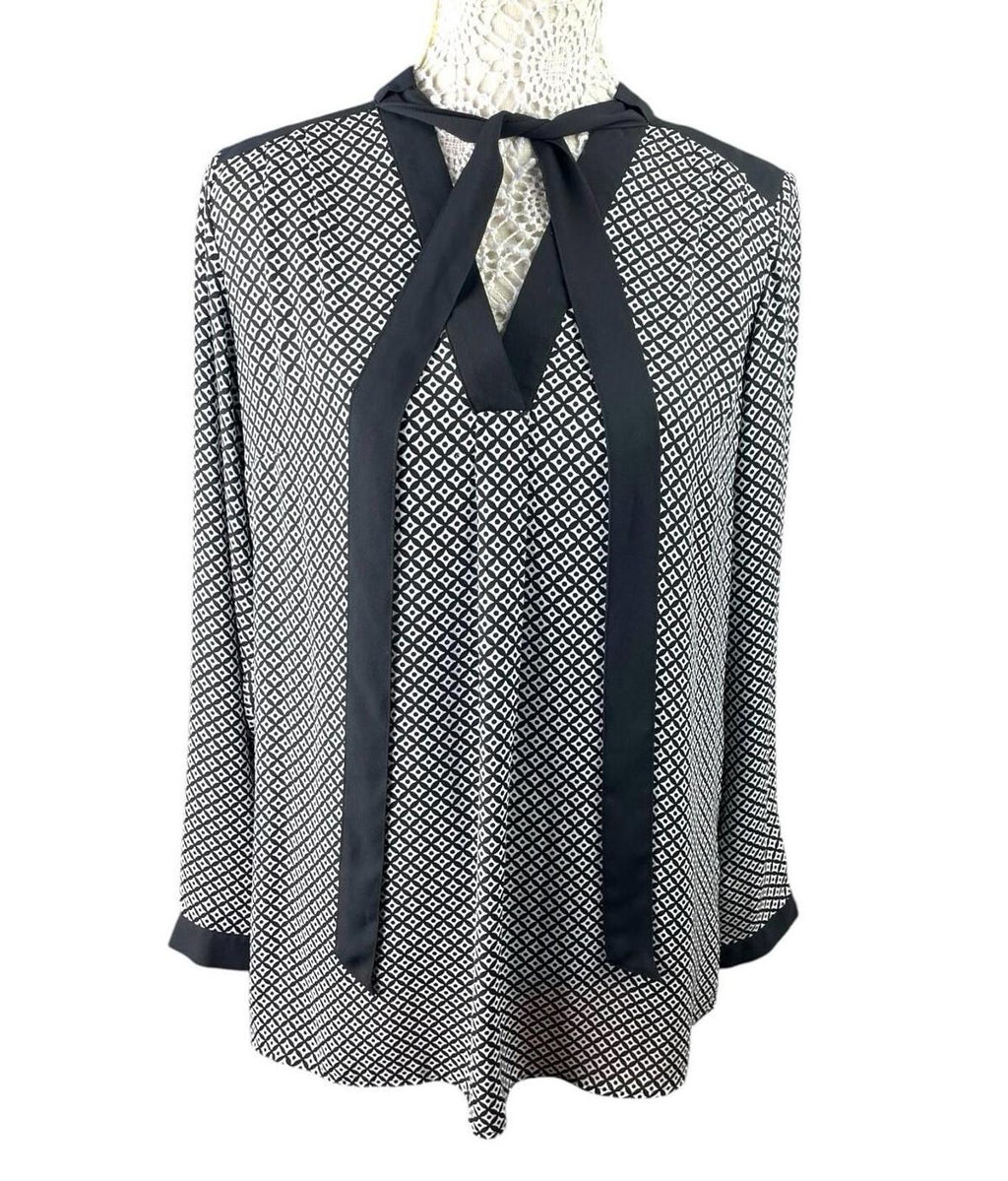 Marks & Spencer Long Sleeve Blouse Women’s UK Size 14 Tie Neck Geometric Print