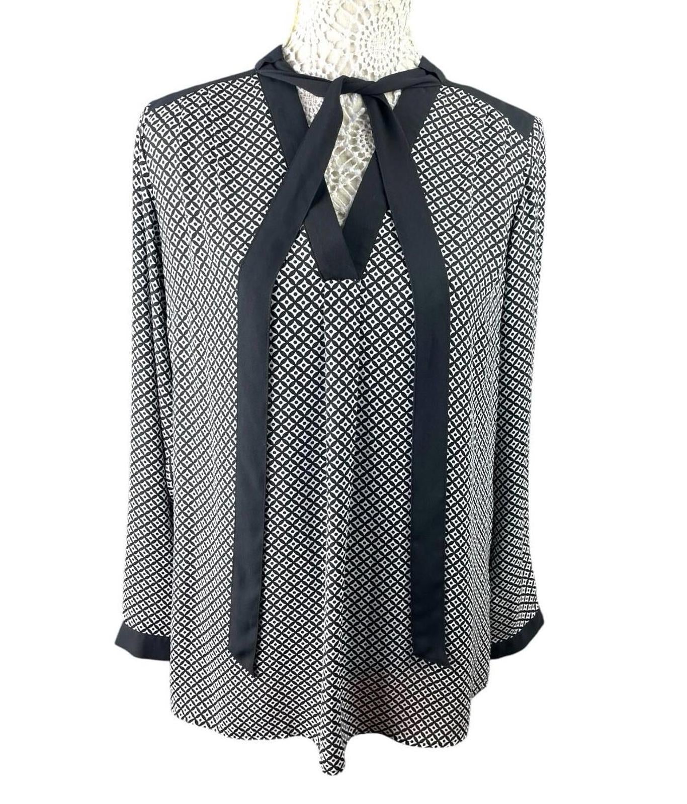 Marks & Spencer Long Sleeve Blouse Women’s UK Size 14 Tie Neck Geometric Print