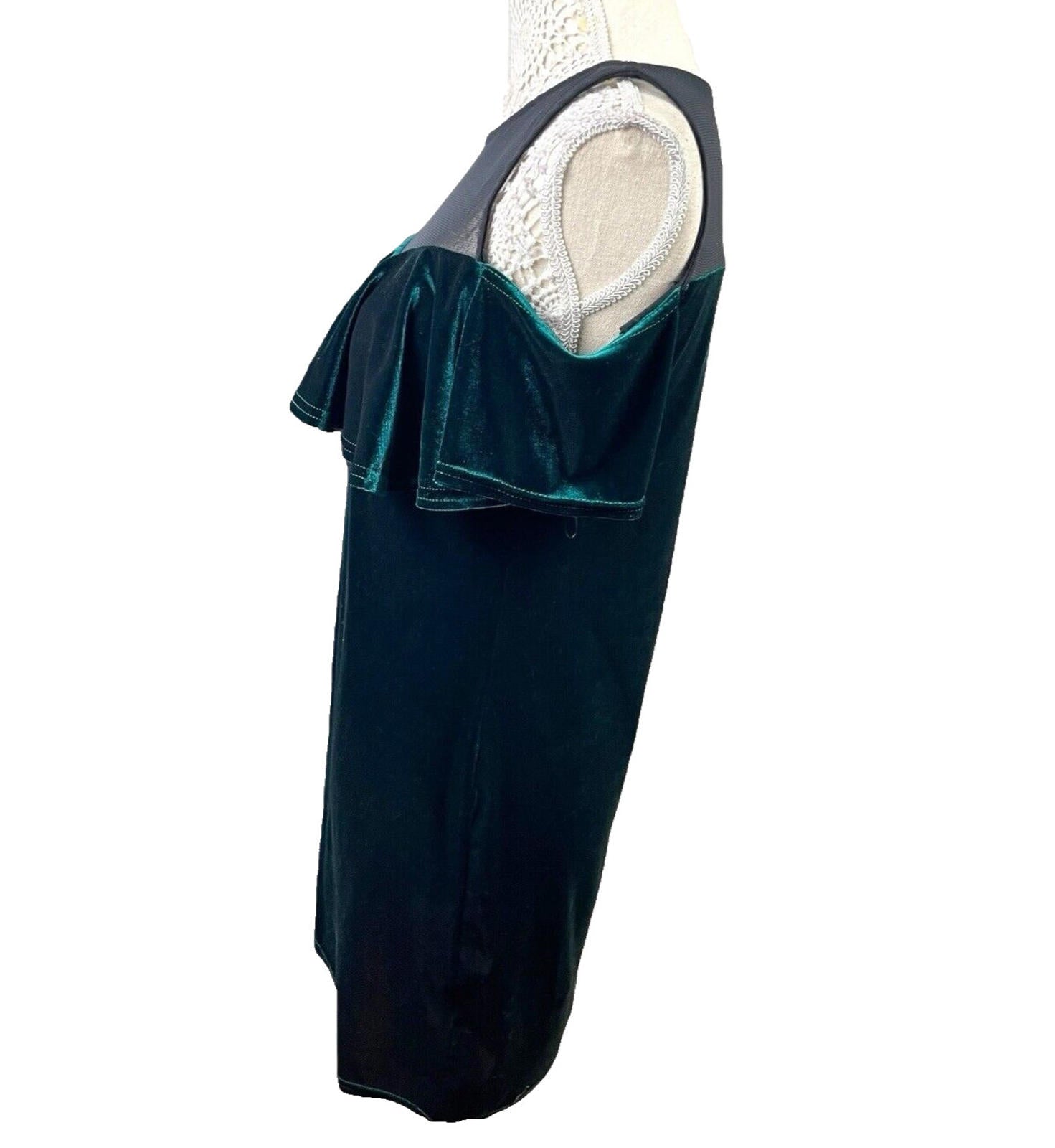 Quiz Velvet Mini Dress Women’s UK Size 14 Green Cold Shoulder Mesh Neckline
