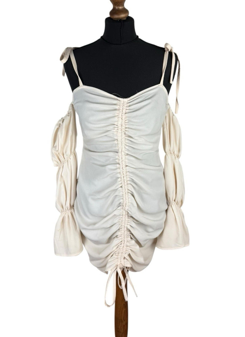 Boohoo Cream Mini Dress Ruffle Of The Shoulder Women’s UK Size 12