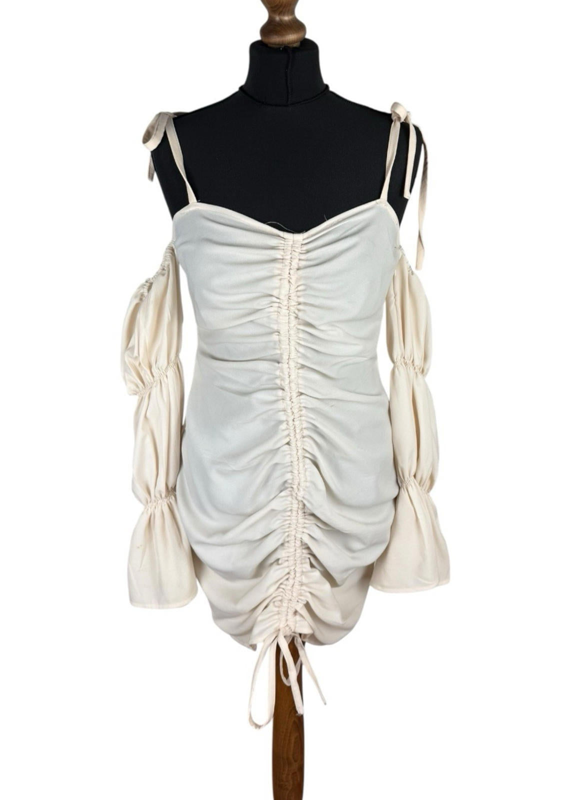 Boohoo Cream Mini Dress Ruffle Of The Shoulder Women’s UK Size 12