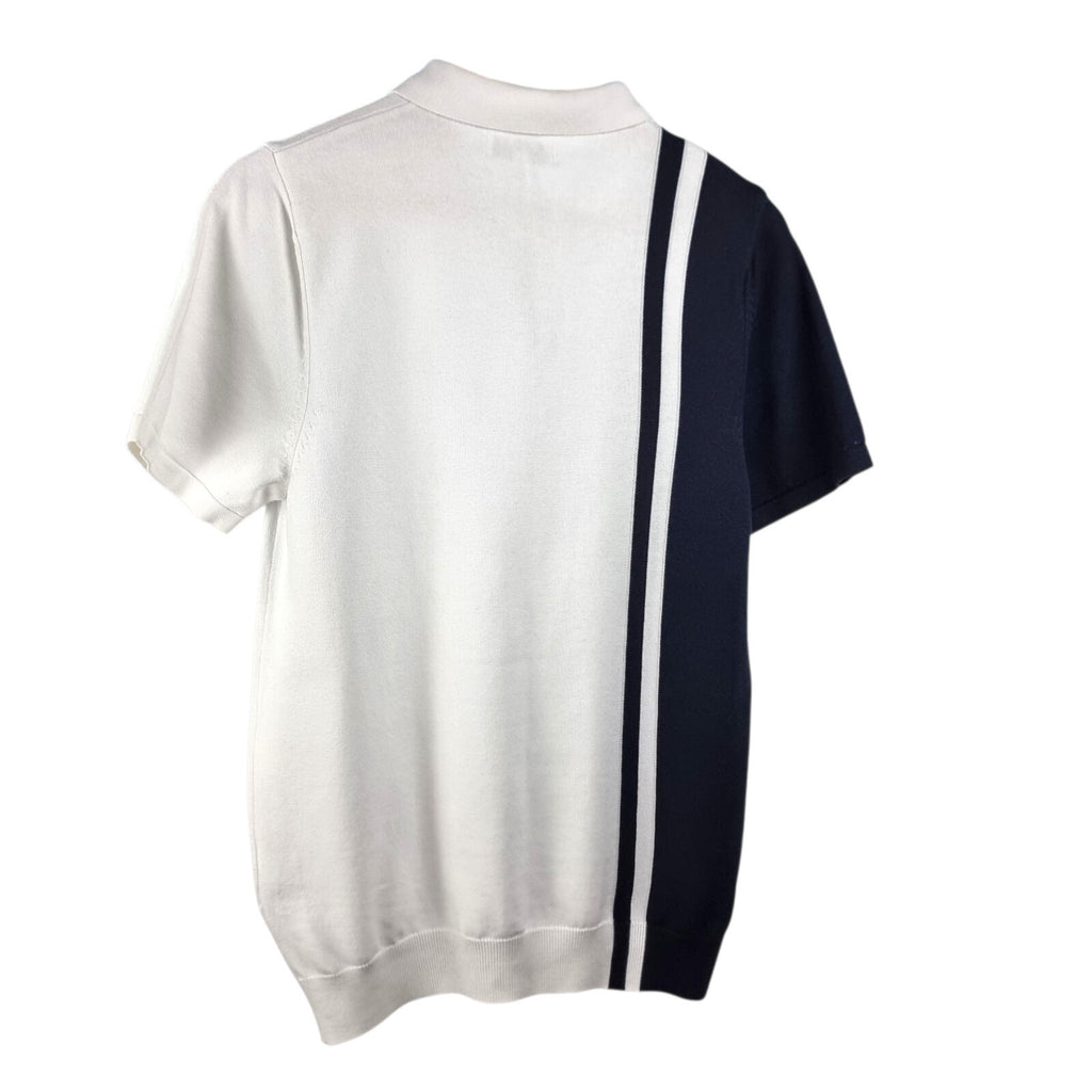 Next Knit Polo Shirt Men's UK Size S White Blue 1/4 Zip Short Sleeve 100% Cotton