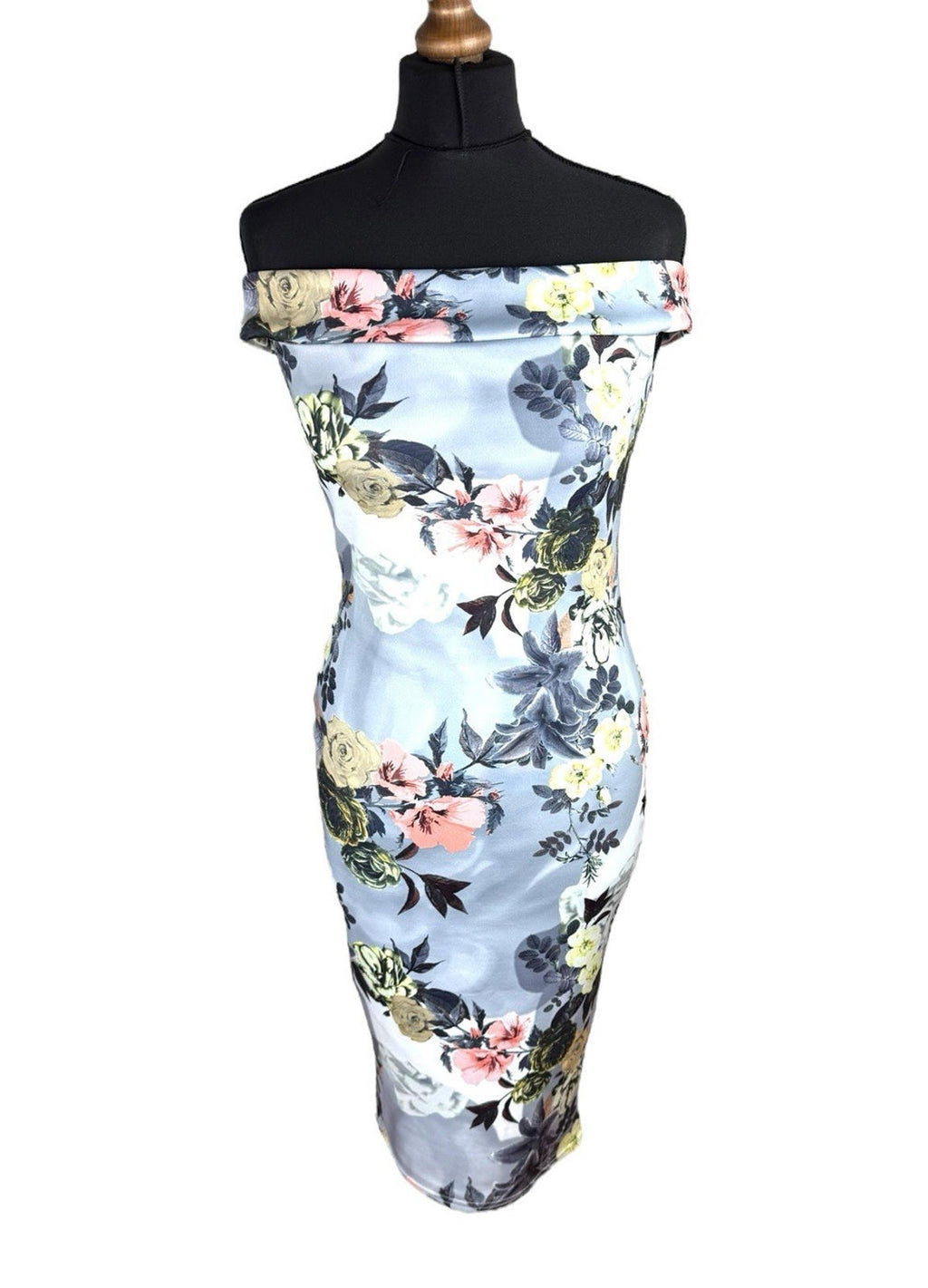 Boohoo Night Silver Floral Ocassion Dress Midi Off Shoulder Women’s UK Size 12
