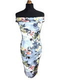 Boohoo Night Silver Floral Ocassion Dress Midi Off Shoulder Women’s UK Size 12