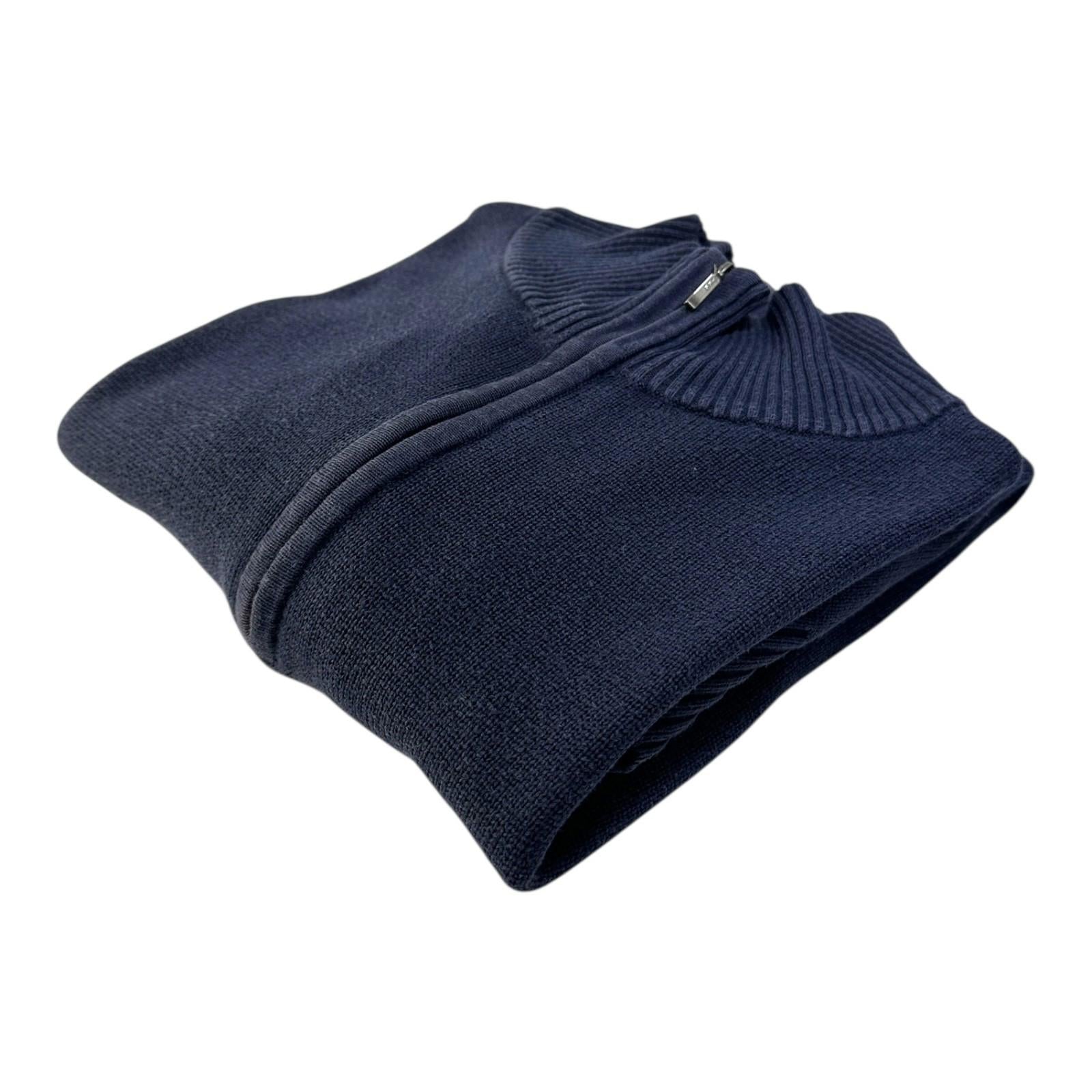 Timberland Knit Jumper Men's UK Size L Blue 1/4 Zip 100% Cotton Long Sleeve
