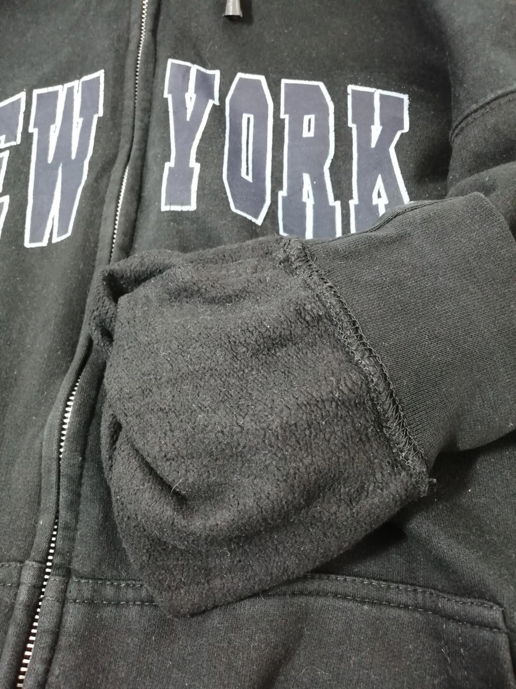 New York Hoodie Men's Size XL Black Jersey Hooded Pockets Zip Front