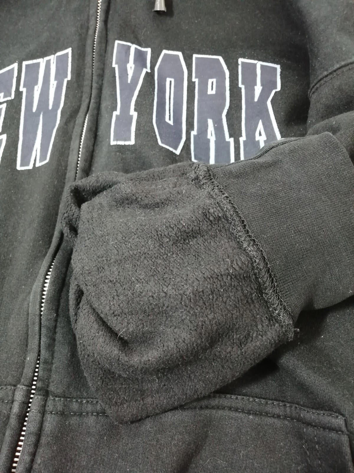New York Hoodie Men's Size XL Black Jersey Hooded Pockets Zip Front
