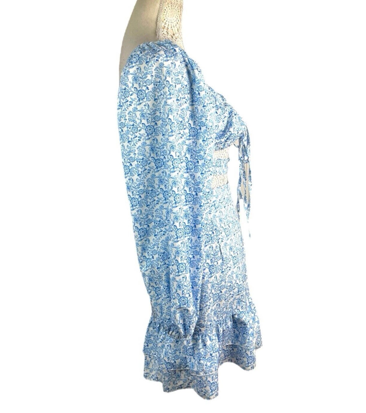 Boohoo Floral Skirt Co Ord Set High Waist Blue & White Women’s UK Size 10