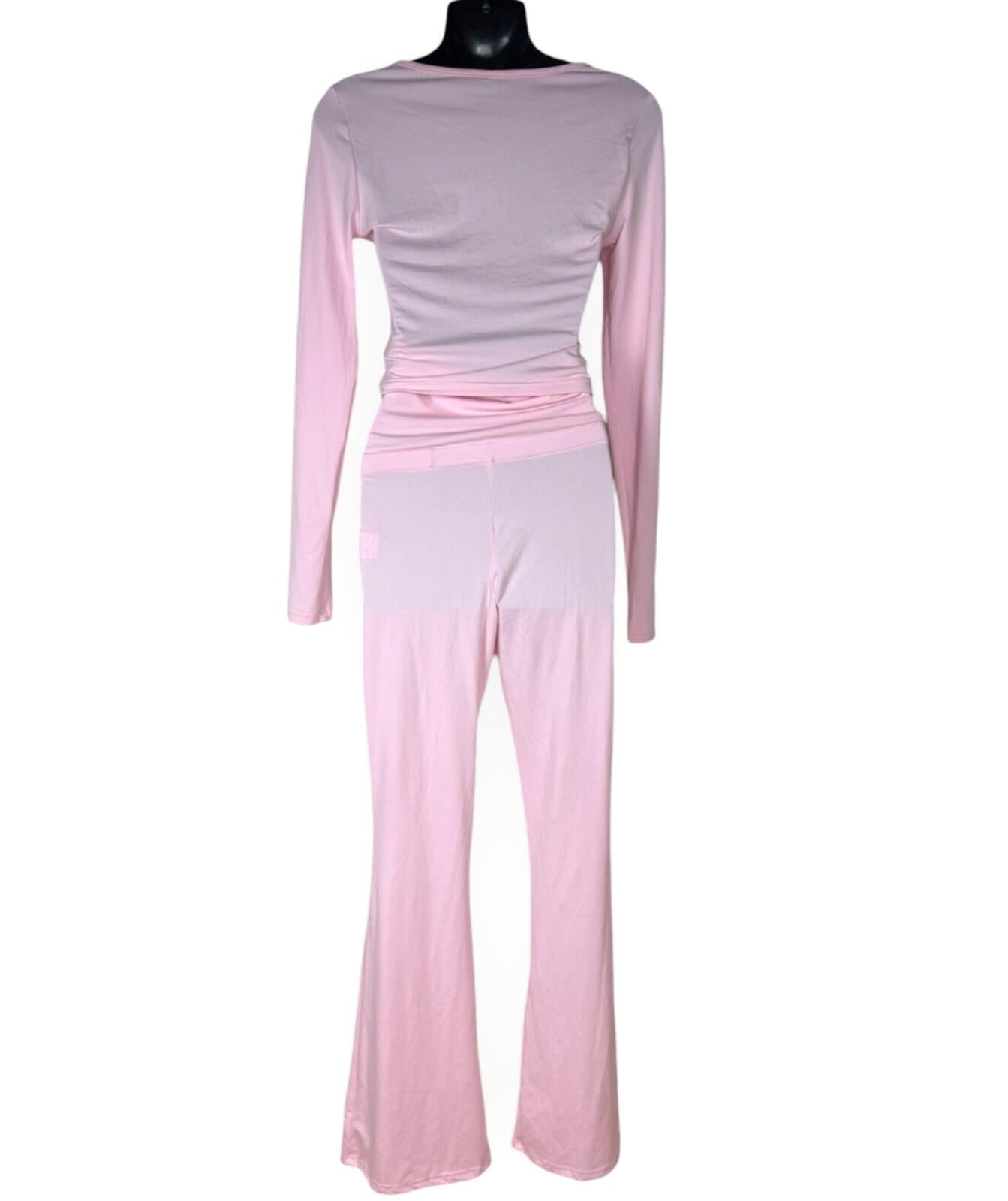 Pink Co Ord Set Women’s UK Size XS High Waist Flared Trouser & Crop Top Set