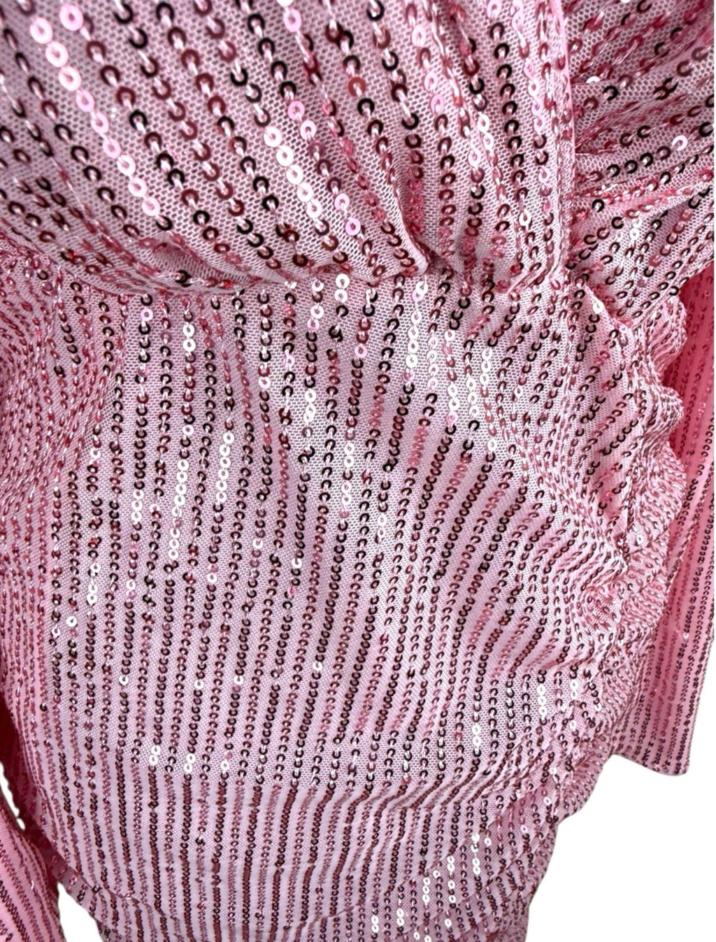 Pink Sequin Party Dress Deep V Ruffle Side Slimming Midi Women’s UK Size XL