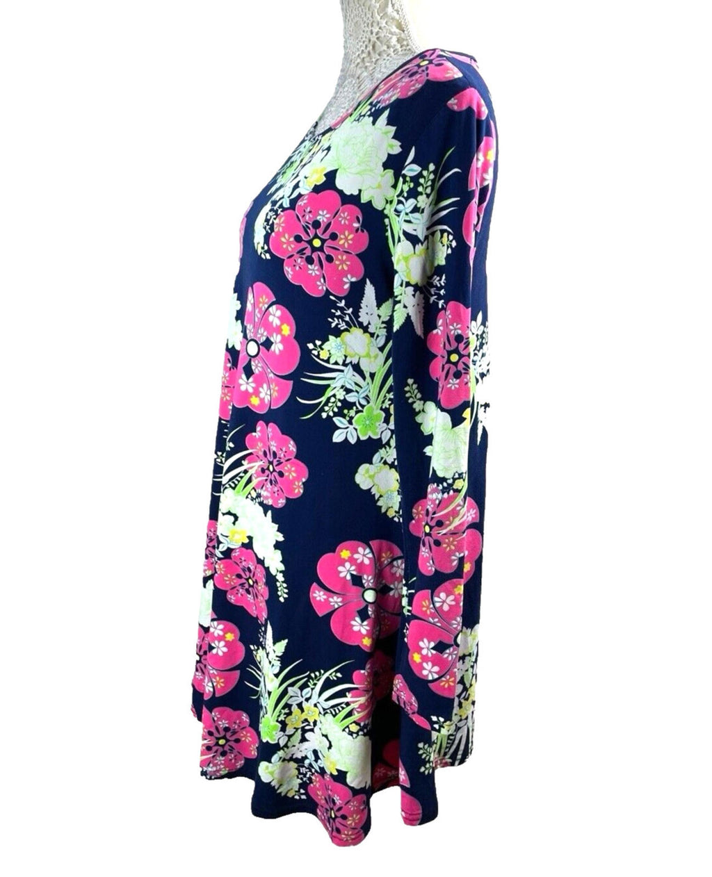 Urban Mist Floral Mini Dress Women’s UK Size M Blue Long Sleeve Round Neck