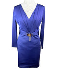 Lypsy Navy Blue Satin Midi Dress Belted Gold Buckle Women’s UK Size 12