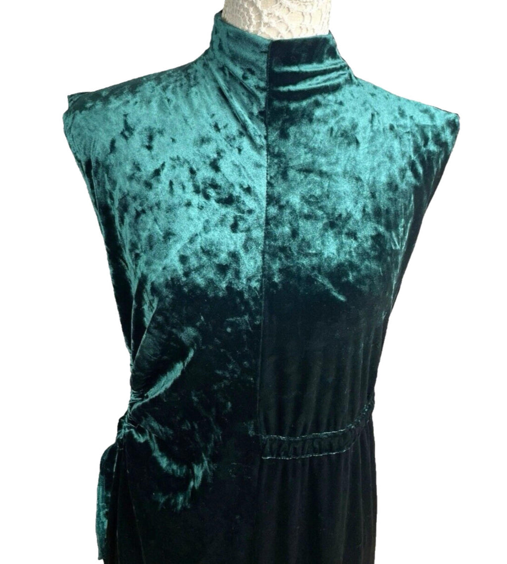 Velour Maxi Dress Women's UK Size 12 Green Cut Out Side Occasion Evening Formal