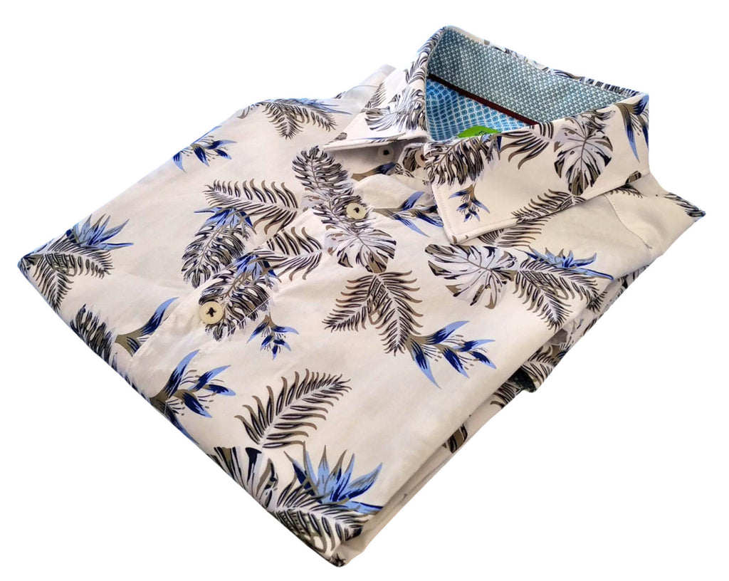 Feraud Shirt Long Sleeve Leaf Design White 100% Cotton Men's UK Size Medium M