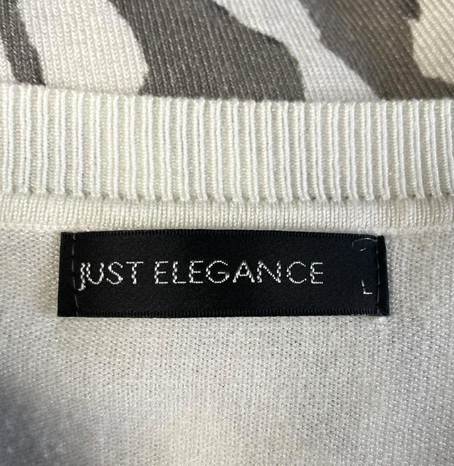 Just Elegance Thin White Jumper Grey Gold Pattern Round Neck Women’s UK Size L