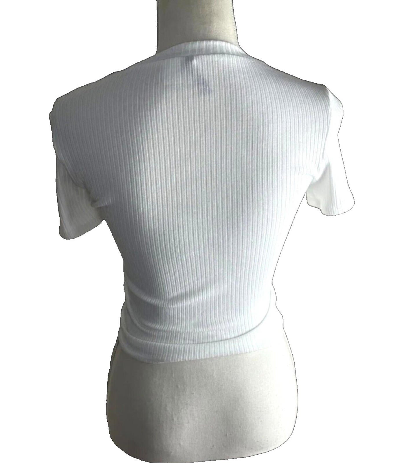Divided Crop Top Women's UK Size S White Ribbed Ruffle Bow Detail Summer Cropped