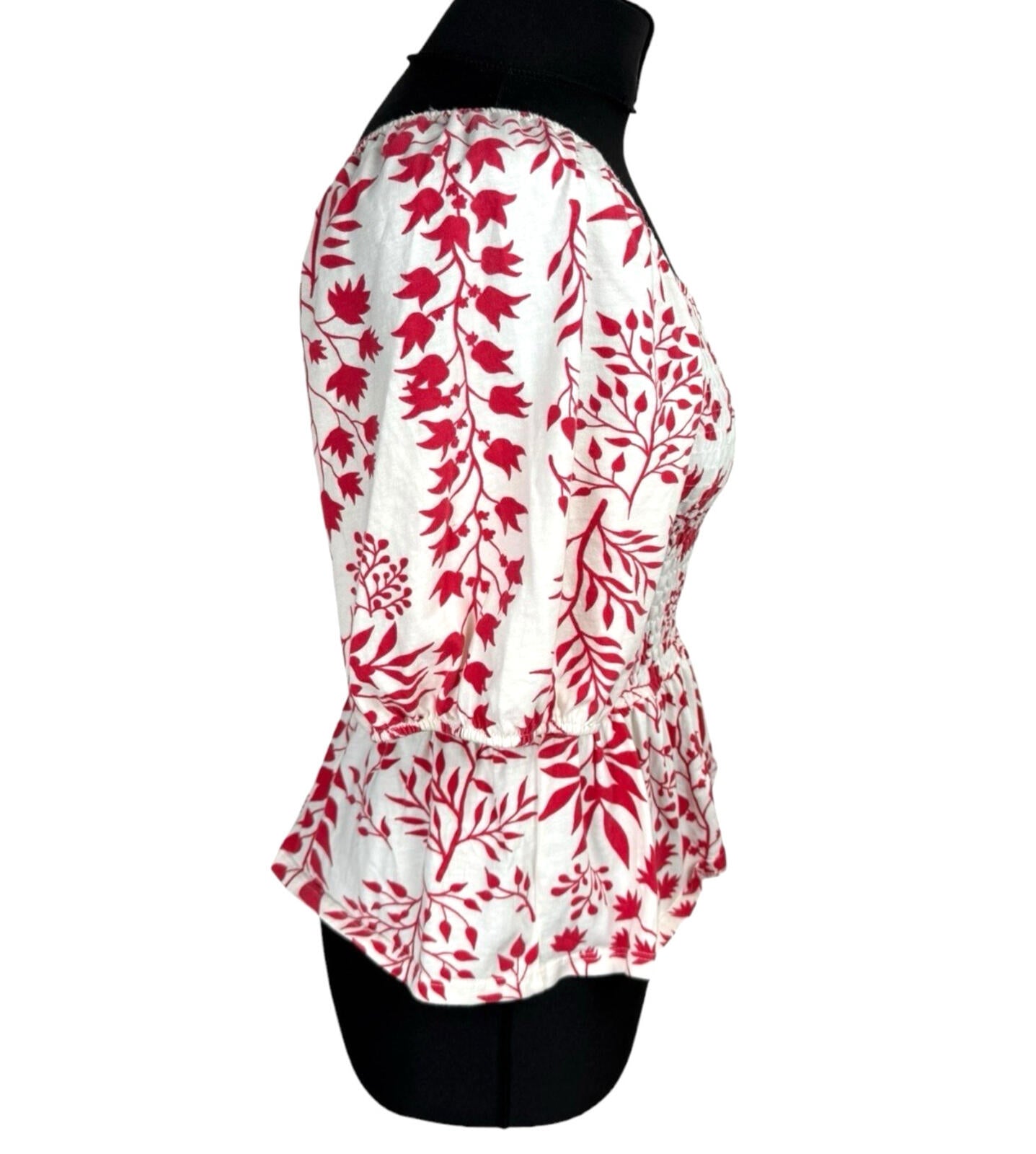 Peacocks Peplum Frill Top Women’s UK Size 10 Square Neck Bell Sleeve White Red