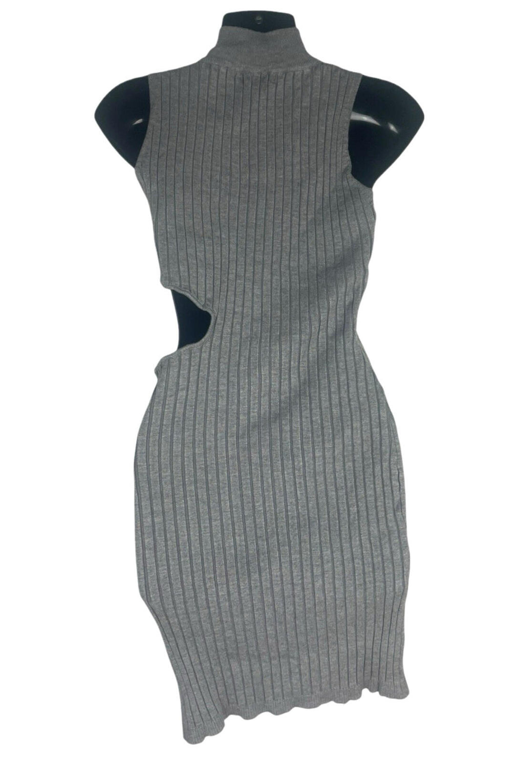 IX London Ribbed Bodycon Dress Women’s UK Size L Stretch Cut Out Side Mini Grey