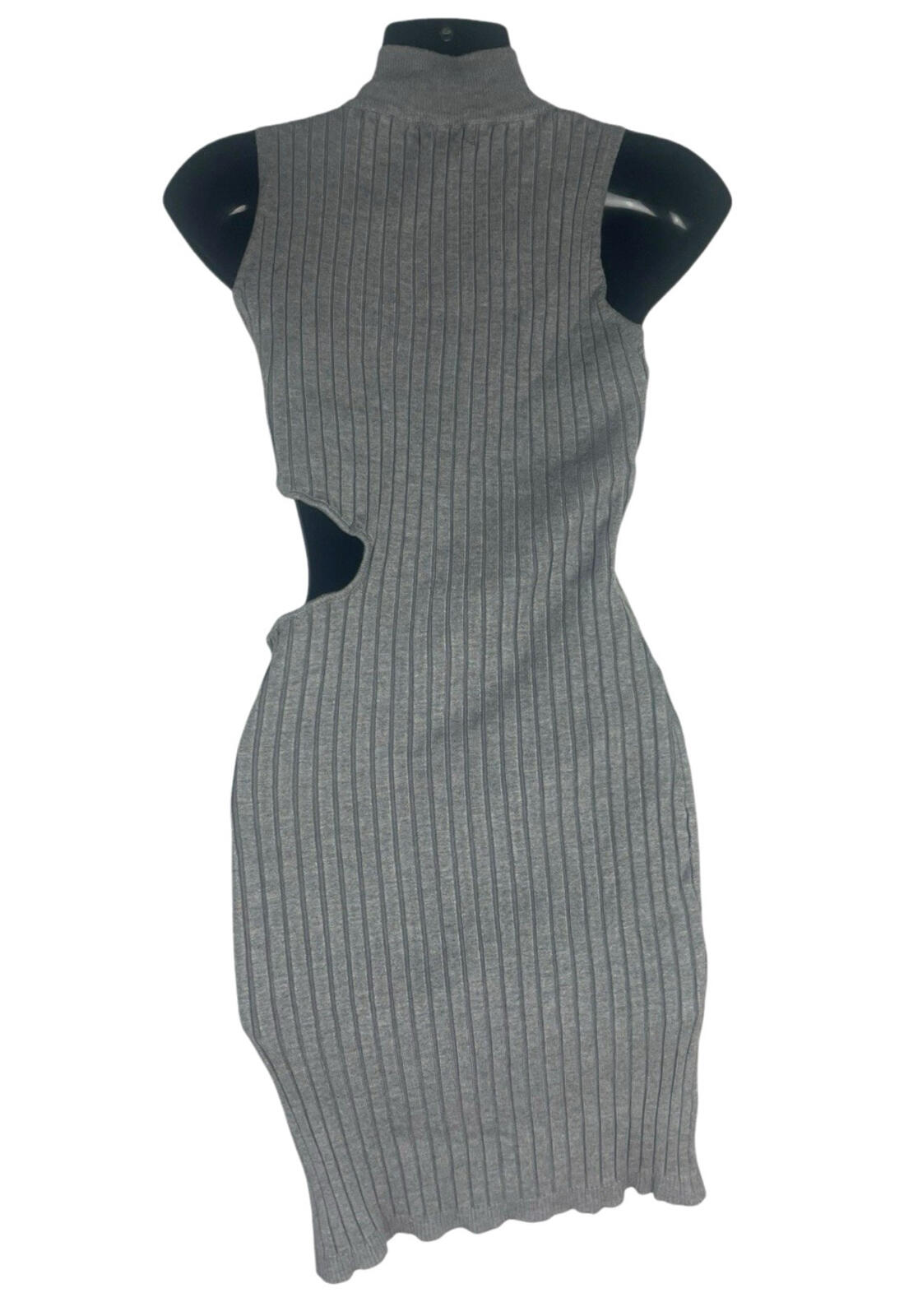 IX London Ribbed Bodycon Dress Women’s UK Size L Stretch Cut Out Side Mini Grey