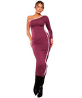 Pretty Little Thing Midaxi Dress Burgundy Cotton One Shoulder Women’s UK Size 8