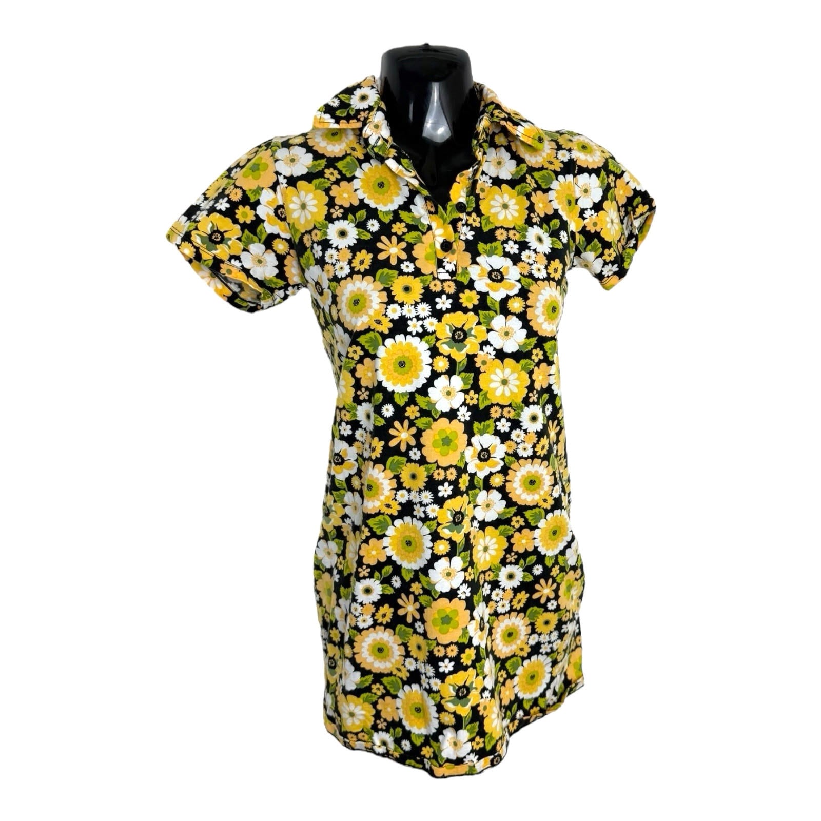 Motel Rocks Mini Dress Women's UK Size S Retro Floral Polo Stretch Summer