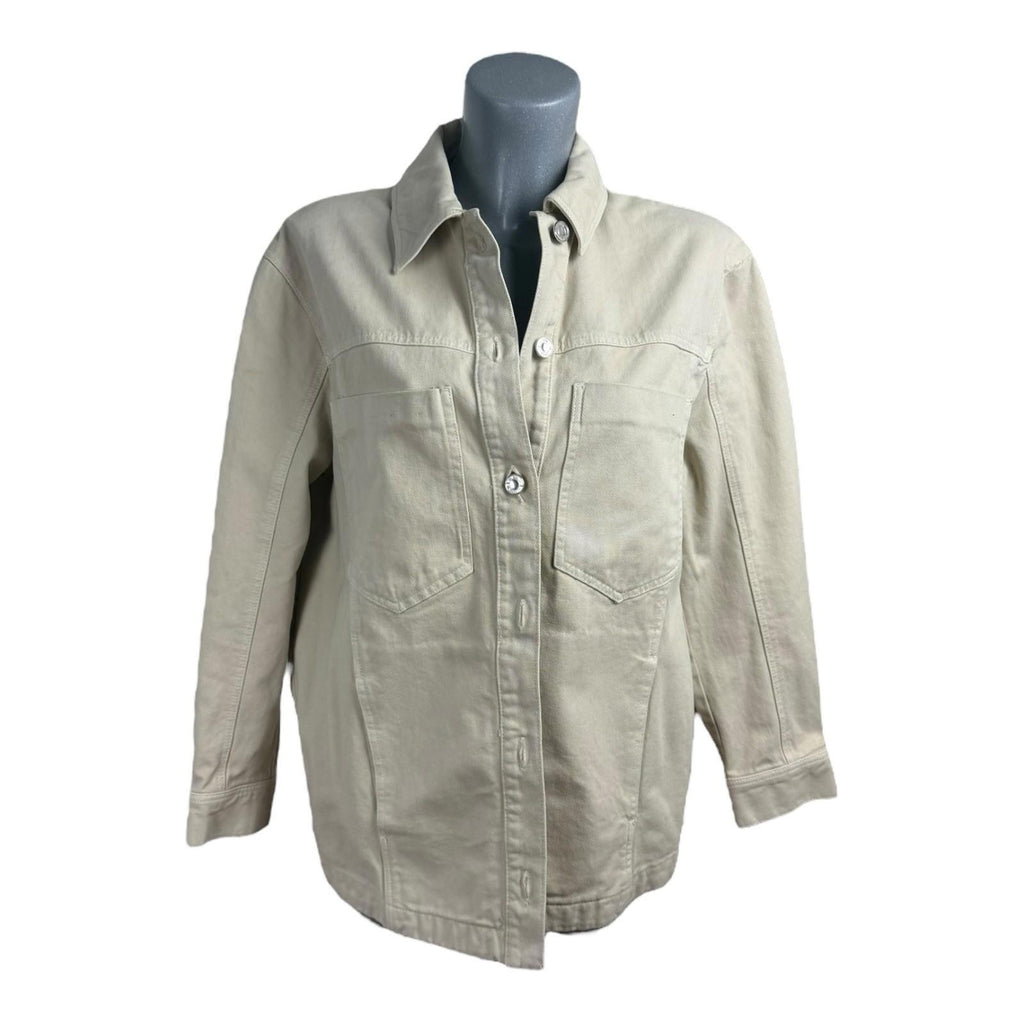 Zara Denim Jacket Oversized Collared Women’s UK Size XS Beige Button Front