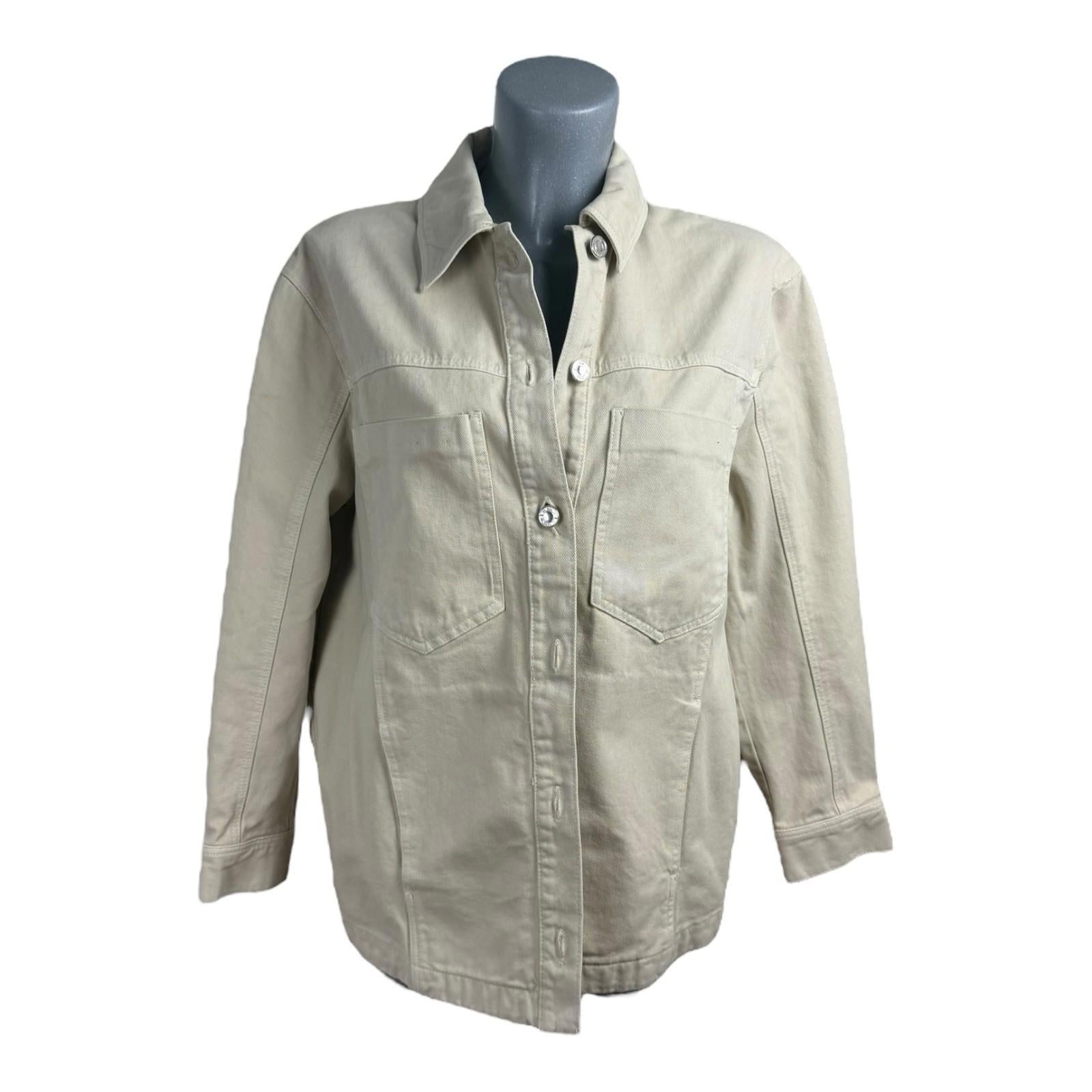 Zara Denim Jacket Oversized Collared Women’s UK Size XS Beige Button Front