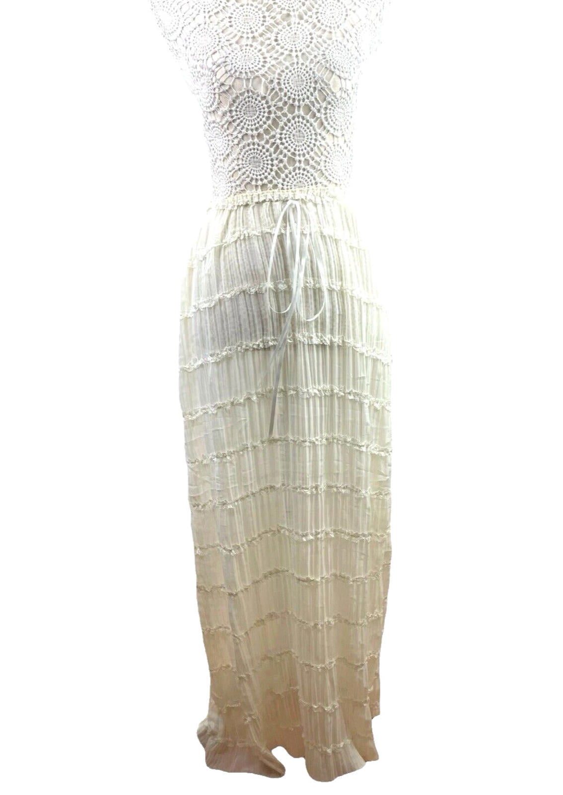 White Semi Sheer Maxi Skirt Fine Pleat High Waist Women’s UK Size 10