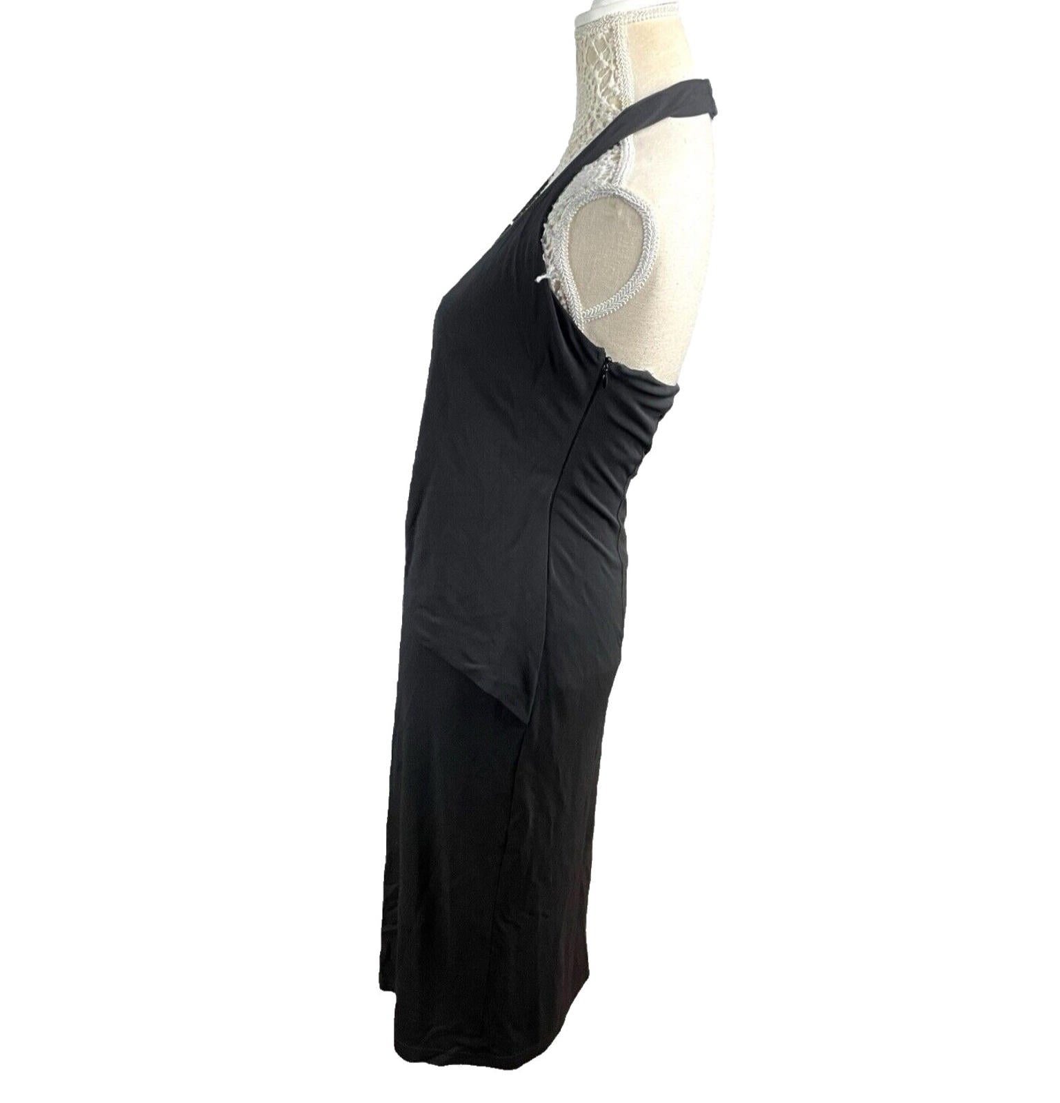 Karen Millen Black Midi Dress D-Ring Design Halterneck Women’s UK Size 12