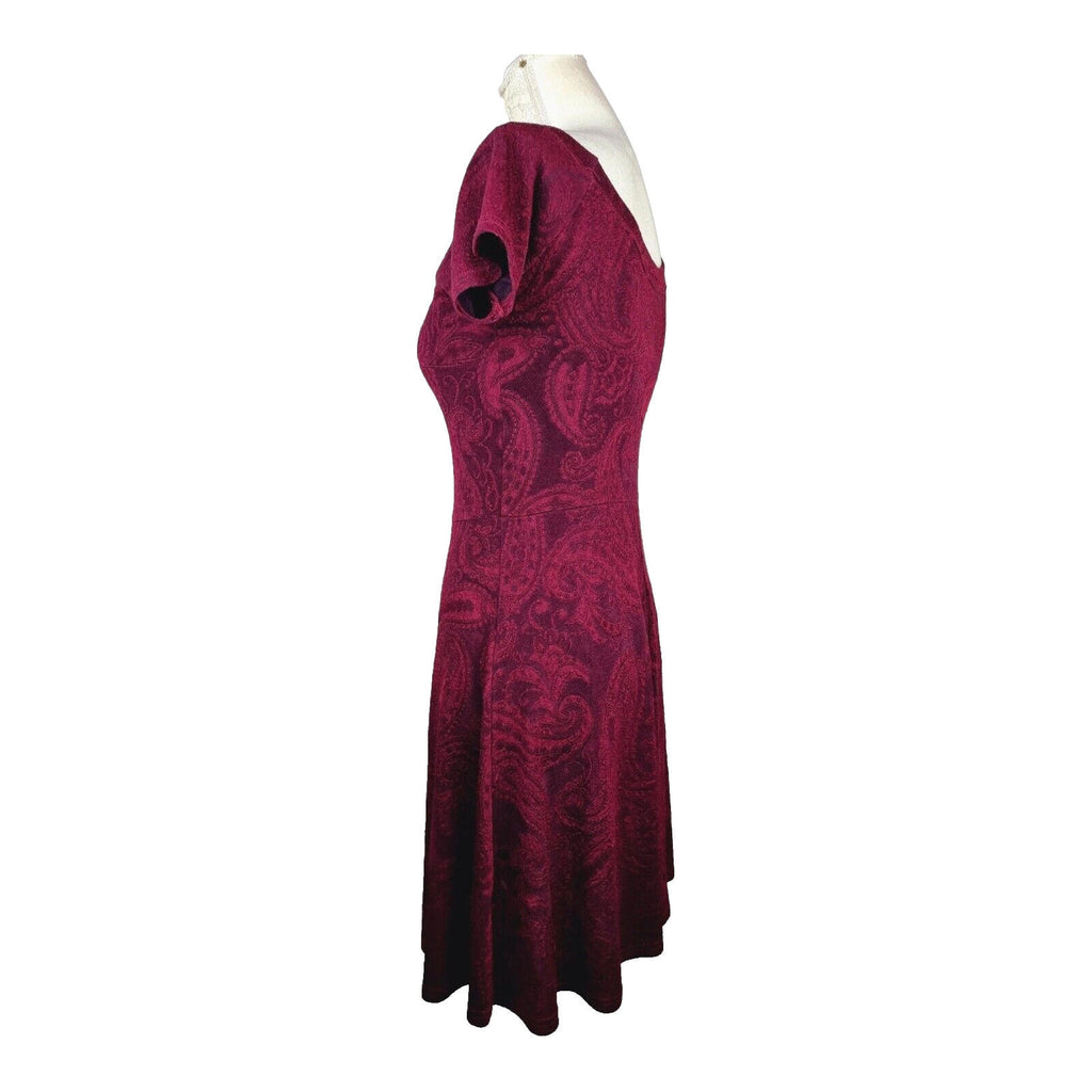 Miss Selfridge Fit & Flare Paisley Mini Dress Women's UK Size 12 Burgundy Red