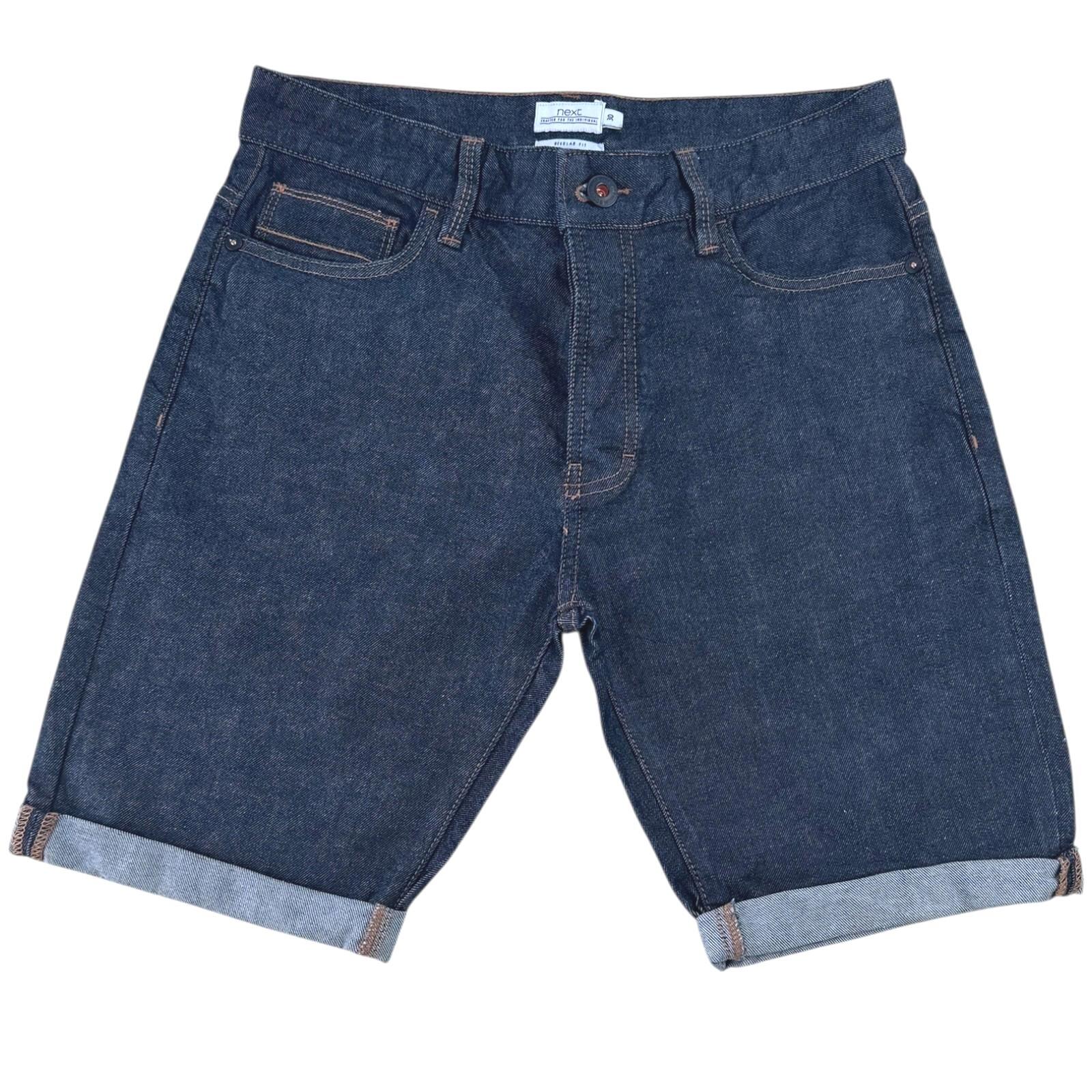 Next Denim Shorts Men's UK Size 30" W Regular Fit Blue Button Front Rolled Cuffs