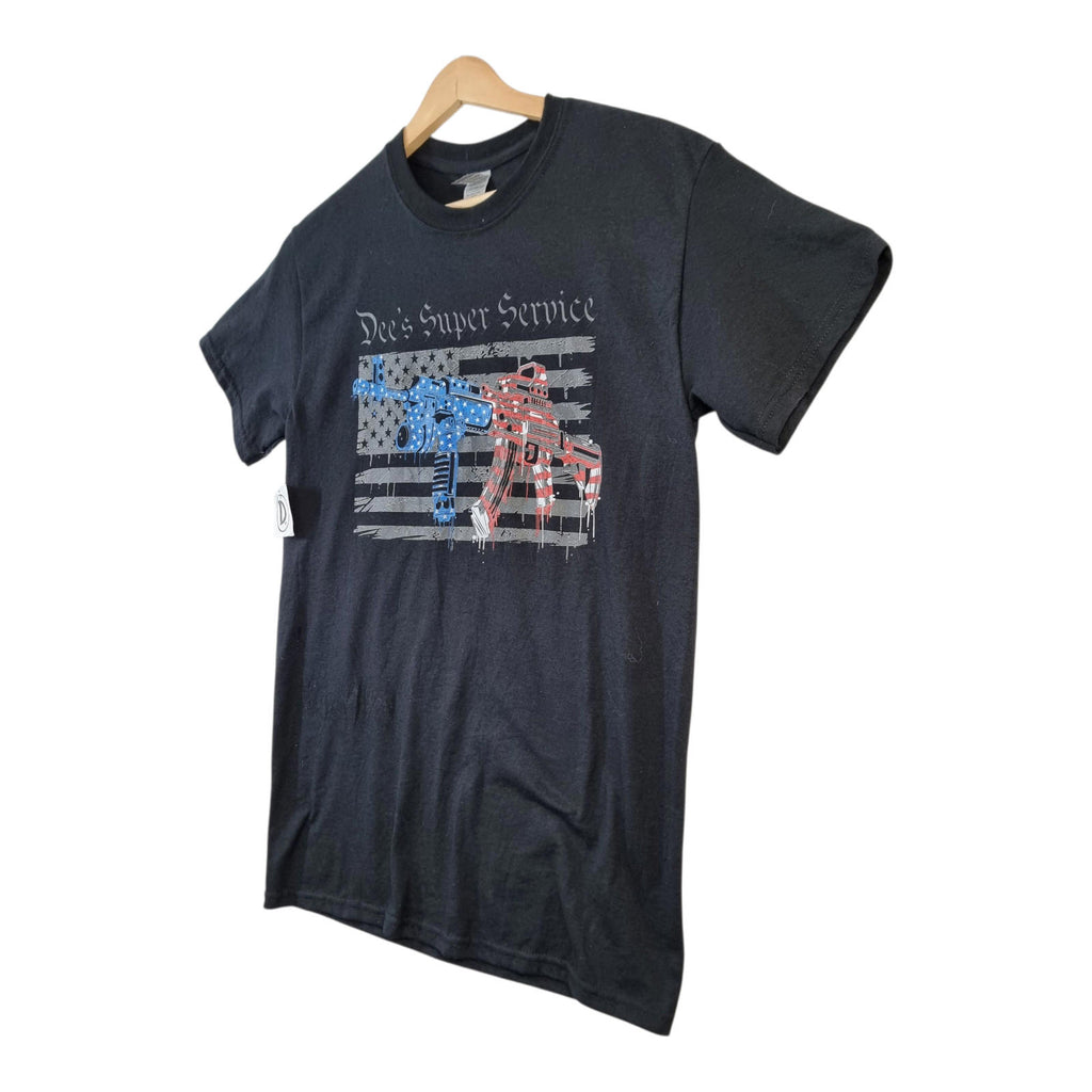 Graphic Print T-Shirt Men's UK Size S Black Dee's Super Service 100% Cotton