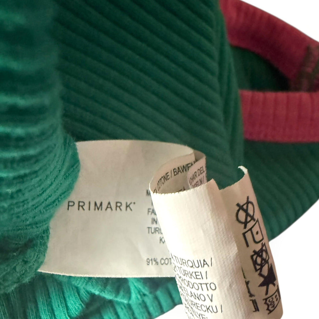 Primark Ribbed Mini Dress Women’s UK Size 14 Sleeveless Stretch Green Pink Trim