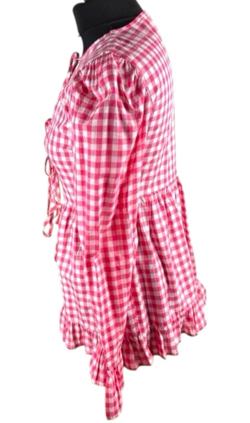 Gingham Tie Front Blouse Long Sleeve Grilled Hem Women’s UK Size S