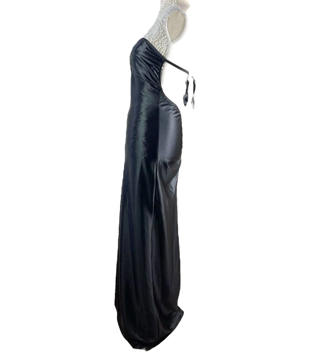 Glamour Black Satin Strapless Ballgown Dress Backless Maxi Women’s UK Size 10