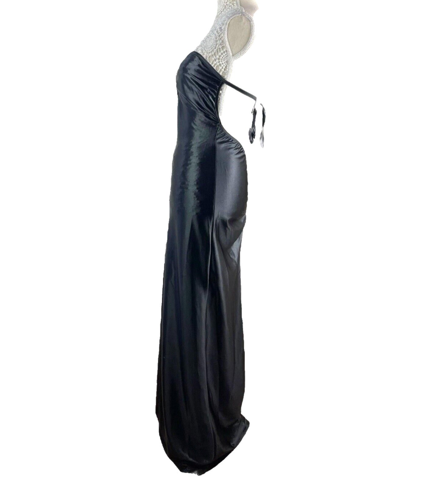 Glamour Black Satin Strapless Ballgown Dress Backless Maxi Women’s UK Size 10