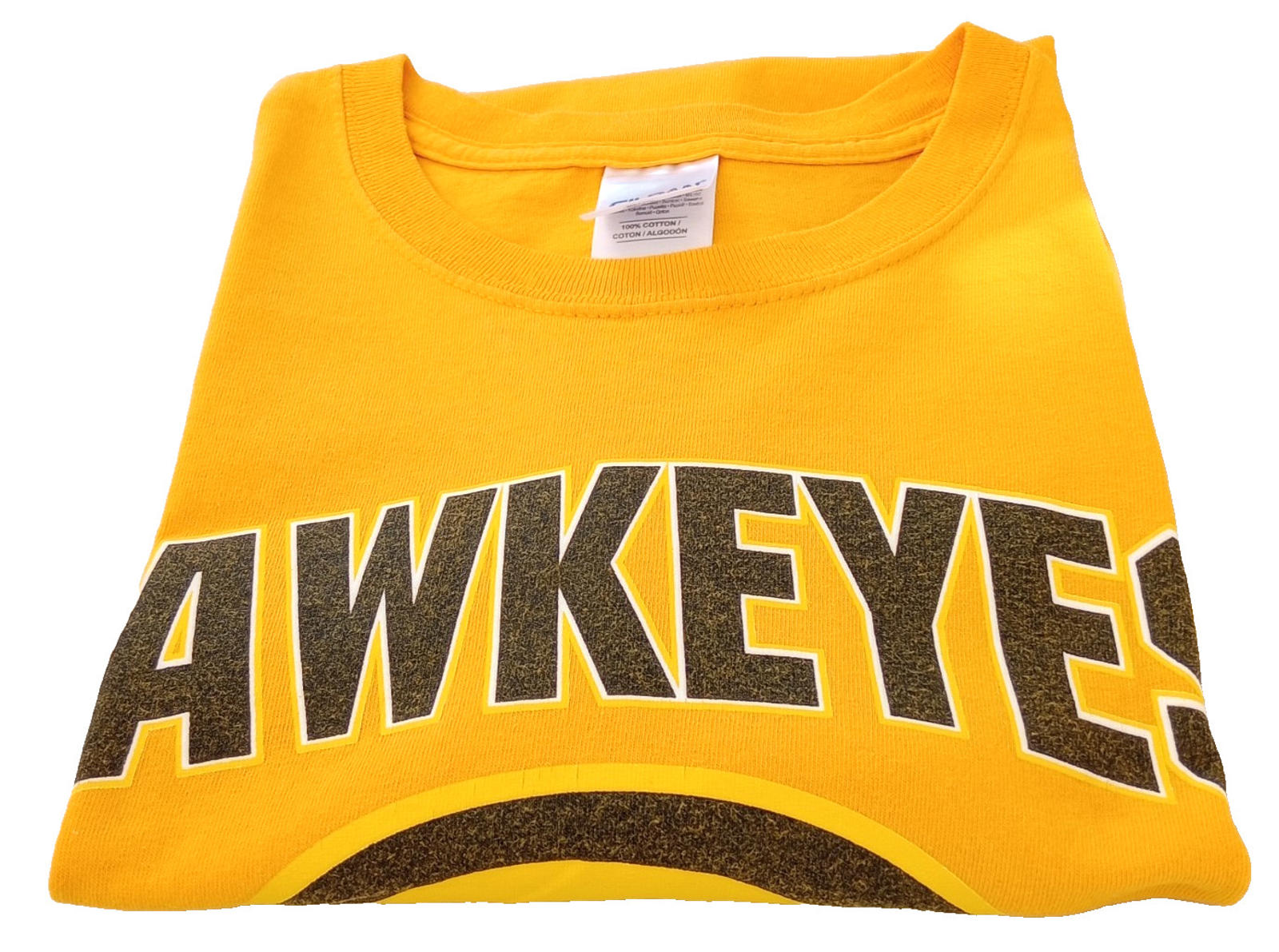 Hawkeyes Football Graphic Print T-Shirt Men's UK Size S Yellow 100% Cotton
