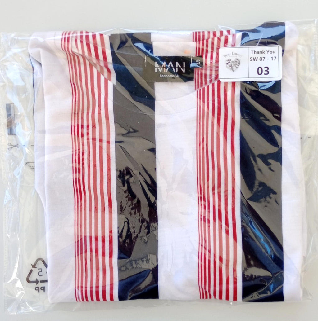 BooHoo MAN Vertical Stripe T-Shirt Men's UK Size S Crew Neck Short Sleeve Summer