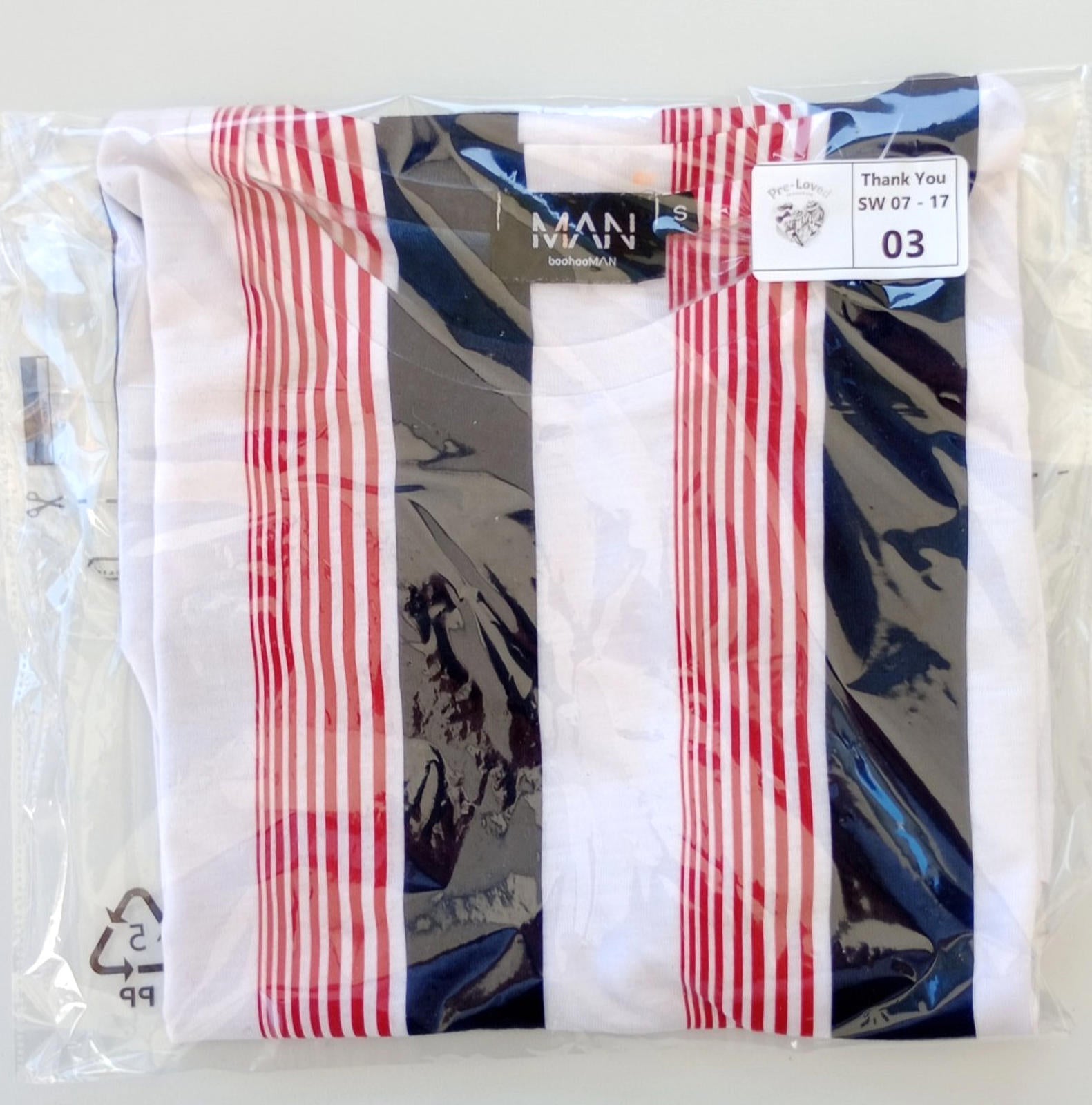 BooHoo MAN Vertical Stripe T-Shirt Men's UK Size S Crew Neck Short Sleeve Summer