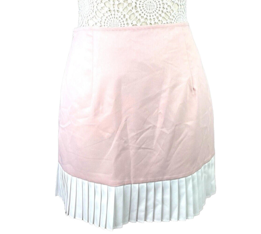 Pretty Little Thing Mini Skirt Pink White Pleat Trim Women’s UK Size 8