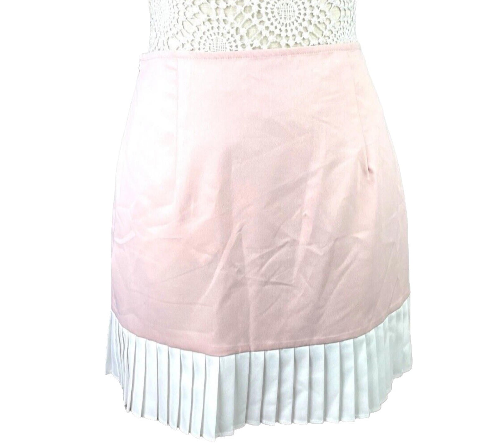 Pretty Little Thing Mini Skirt Pink White Pleat Trim Women’s UK Size 8