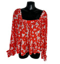 ASOS Square Neck Crinkle Smock Top Women’s UK Size 8 Red Floral Elasticated Cuff