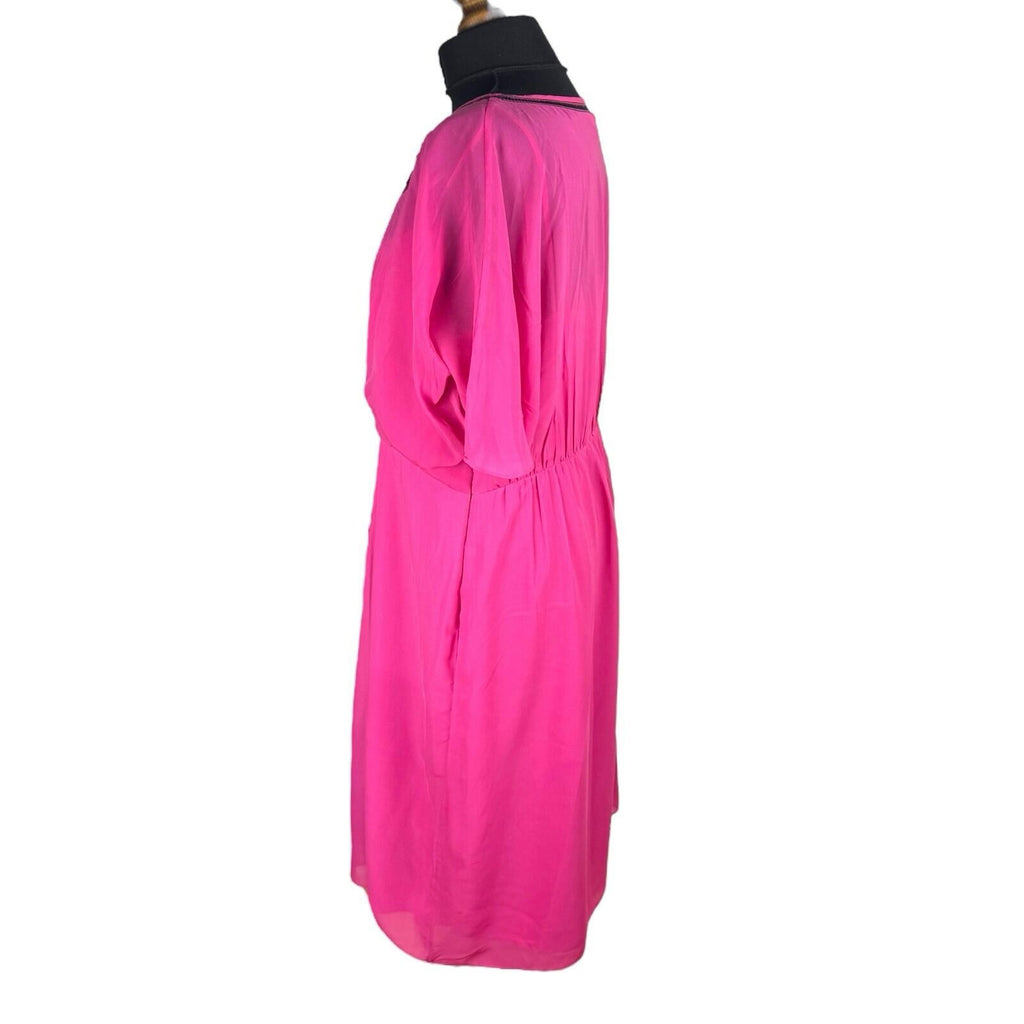 Monsoon Bright Pink Chiffon Midi Dress Beaded Women’s UK Size 16