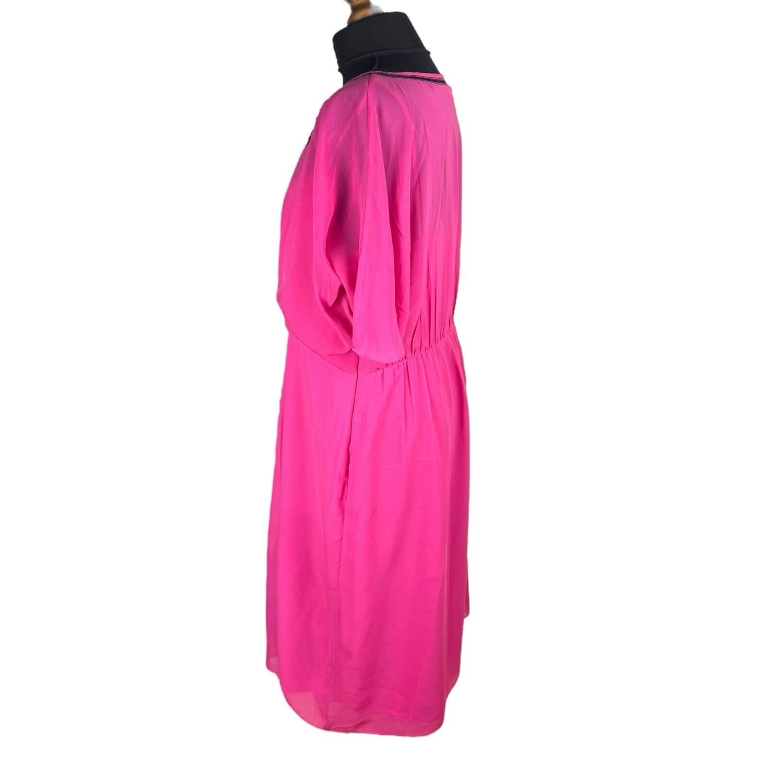 Monsoon Bright Pink Chiffon Midi Dress Beaded Women’s UK Size 16