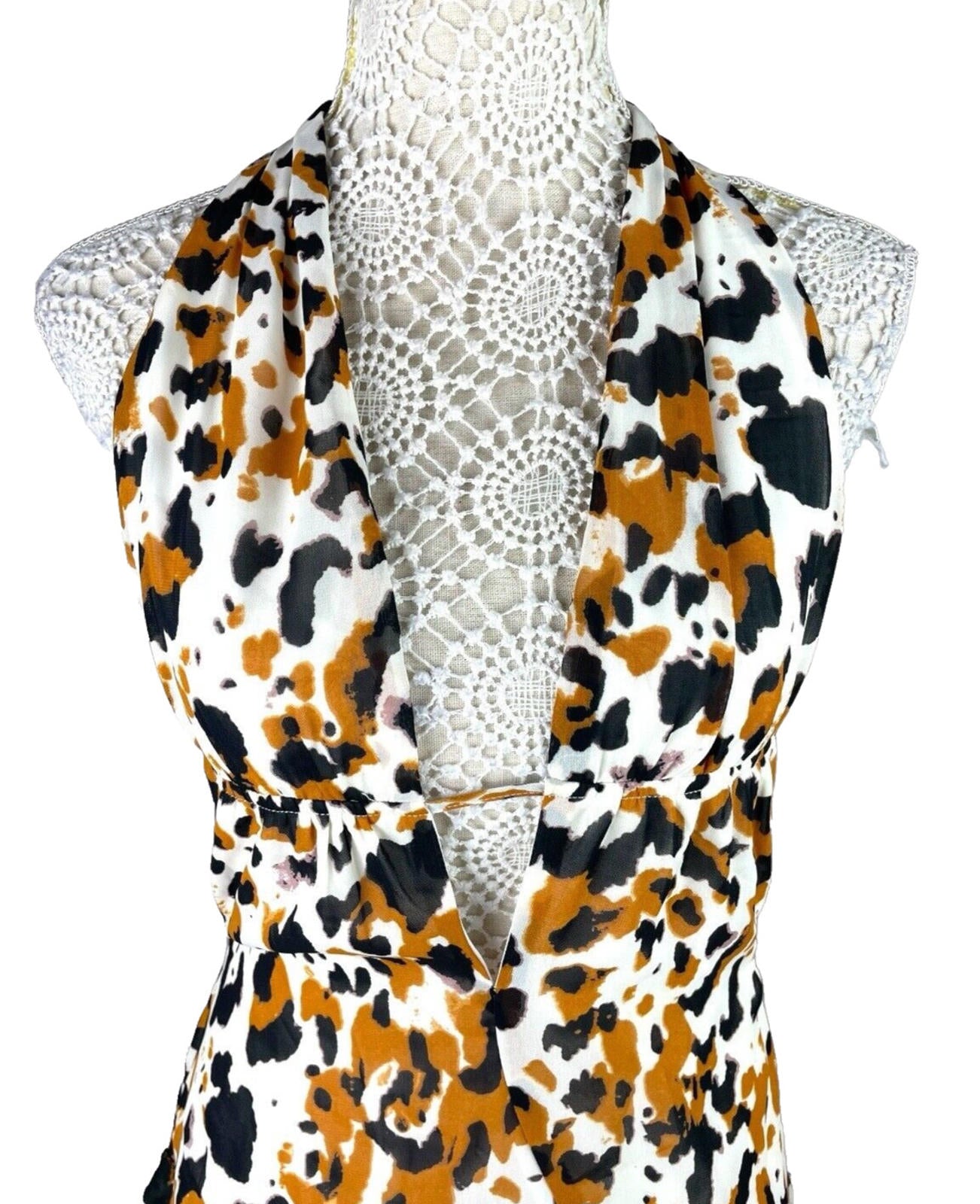 Cheetah Print Mini Dress Backless Deep V Neckline Women’s UK Size 8
