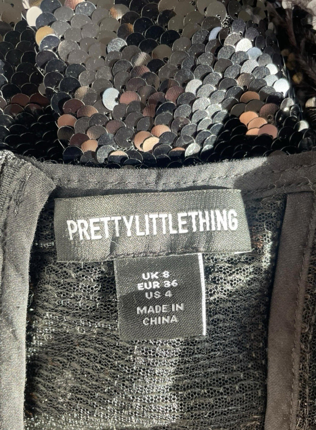 Pretty Little Thing Feather Detail Strappy Sequin Playsuit Women’s UK Size 8