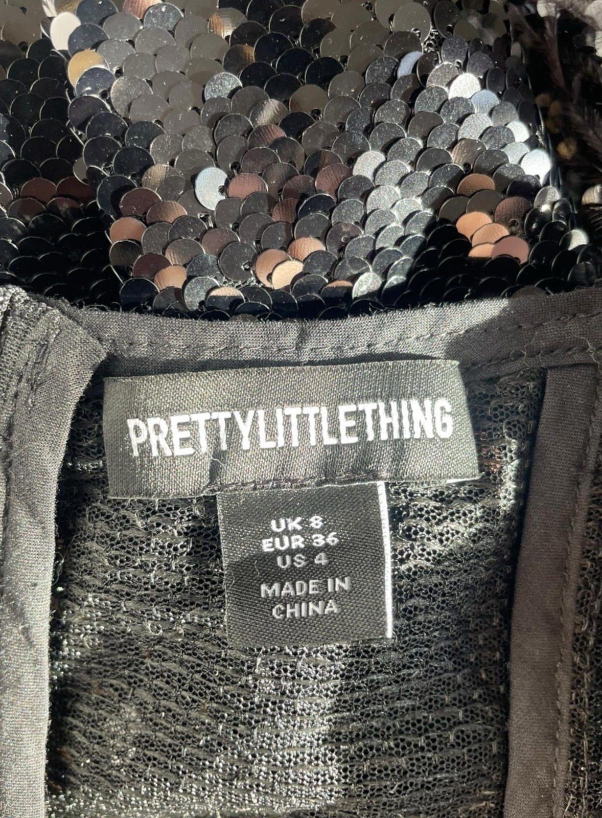 Pretty Little Thing Feather Detail Strappy Sequin Playsuit Women’s UK Size 8