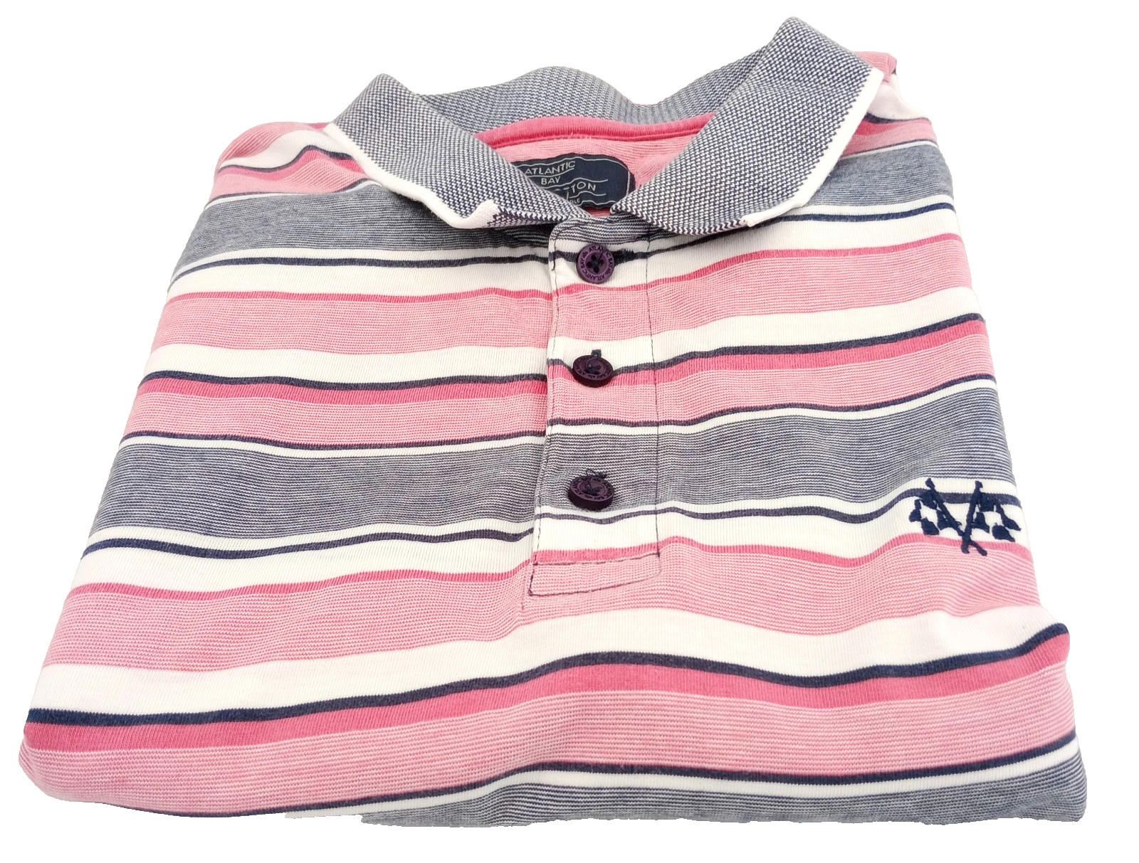 BHS Striped Polo Shirt Men's UK Size M Pink Grey 100% Cotton Embroidered Logo